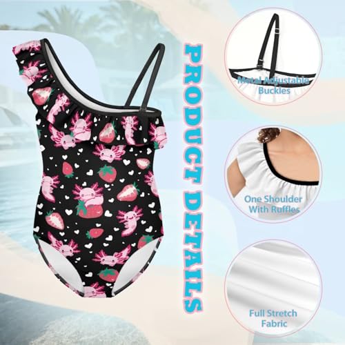 WELLFLYHOM Axolotl Girls One Piece Swimsuits 3-14 Ruffle One Shoulder Bathing Suits Full Coverage Beachwear3