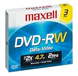  Maxell 635123 DVD Vierge 4,7 Go DVD-RW 3 pièce(s) - DVD+RW Vierges (4,7 Go, DVD-RW, 3 pièce(s), 120 Min, 2X)