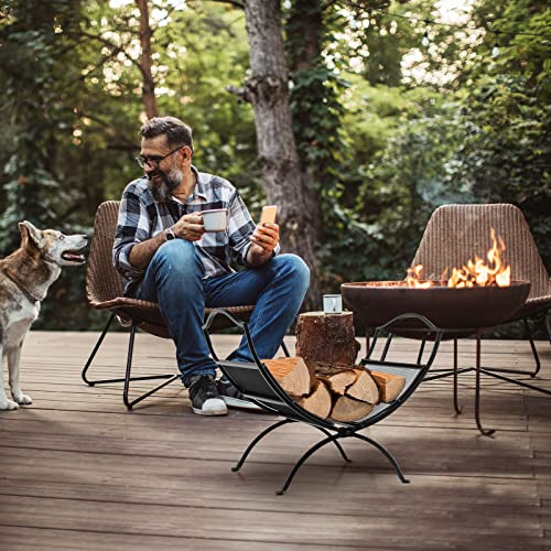 COSTWAY Folding Firewood Rack, Metal Arced Fireplace Log Holder with Convenient Handle and Non-slip Foot Pads, Indoor Outdoor Foldable Wood Storage Shelf, 48 x 33 x 42cm COSTWAY Folding Firewood Rack, Metal Arced Fireplace Log Holder with Convenient Handle and Non-slip Foot Pads, Indoor Outdoor Foldable Wood Storage Shelf, 48 x 33 x 42cm