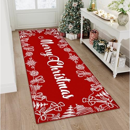PureCozy Round Area Rug 8ft Red Christmas Living Room Carpet 8 x 8 mas Large Snowflake Circle Rug Indoor Kitchen Washable Bedroom Carpet Holiday Decor Dining Room Playroom