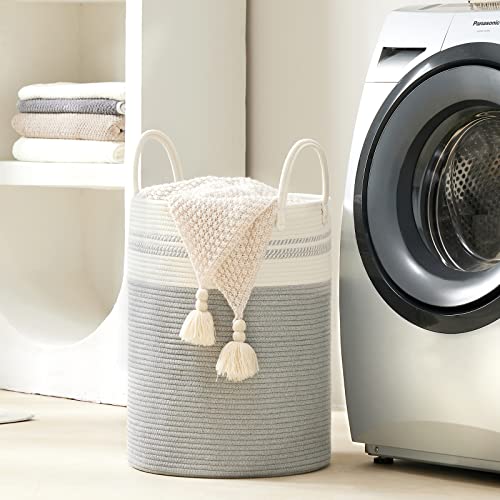 Youdenova Woven Rope Laundry Hamper Basket, 58L Tall Luandry Basket, Baby Nursery Hamper For Blanket Storage, Clothes Hamper For Laundry In Bedroom-Grey #TOP4