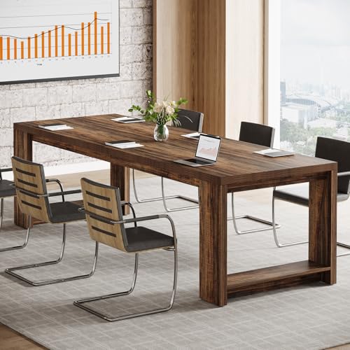 Tribesigns 7 ft Conference Table for 6 to 8 People, Modern Rectangle Meeting Room Desk for Boardroom, Home Office (Dark Brown)