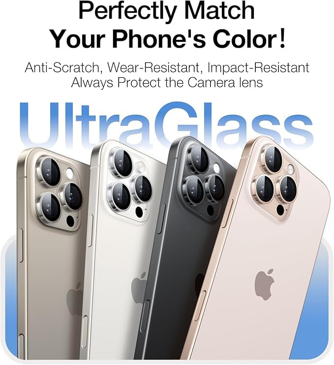 Image of inchCamera Lens Protection Ring Compatible with iPhone 16 Pro / iPhone 16 Pro Max, Aluminum Alloy Scratch Resistant Camera Guard, Ultra-Thin Metal Ring Cover, Anti-Fingerprint, Case Friendly inch Natural Titanium