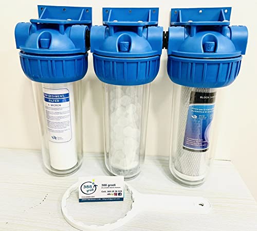 KIT FILTRO TRATTAMENTO ACQUA ø 1 ” POLICE ANTIRESIDUI ANTICALCARE E CARBONI ATTIVI SEDIMENTI