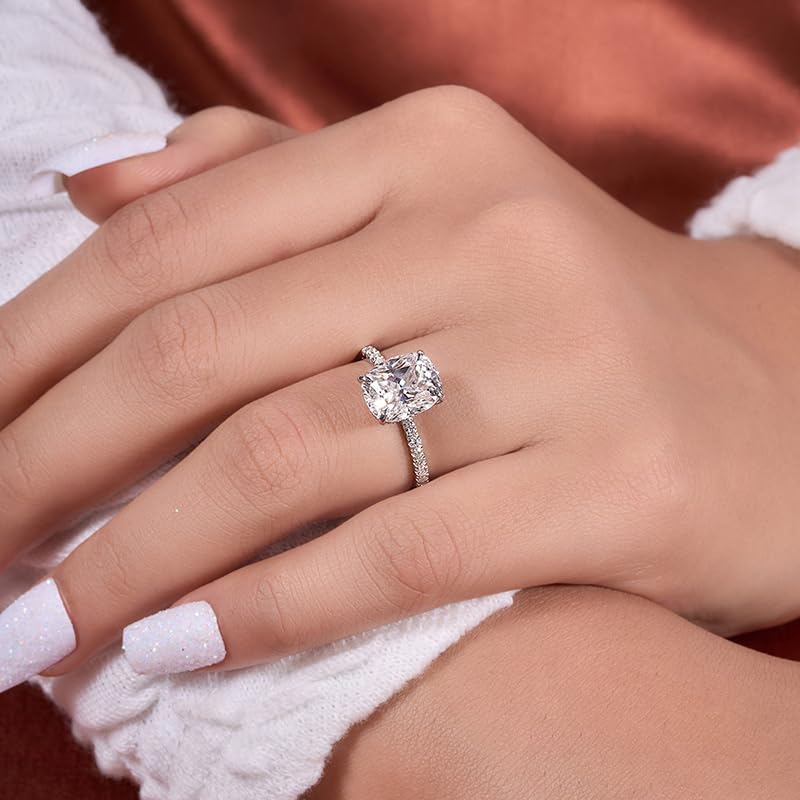 1pc Gorgeous Elegant White Gold Four-claw Fat Rectangular Ice Flower Cut Zircon Rings For Women Dating Party Prom Silver Ring Anniversary Birthday Gift Fine Jewelry