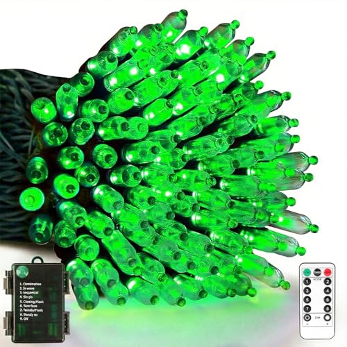 VTECHOLOGY 33ft 100 LED Green Battery Operated Christmas Tree Lights 8 Modes String Lights Indoor Outdoor for Christmas Tree Halloween Holiday Party Bedroom Classroom Decoration