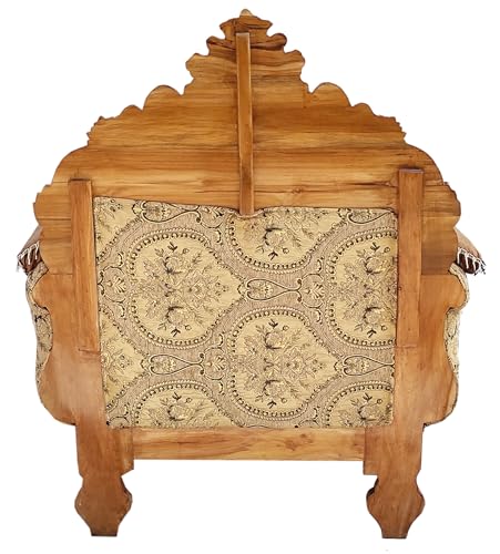 Image of Wooden 5 Seater Sofa Set with Center Table | 3+1+1 Solid Wood Hand-Carved Brown Sofa with Traditional Design Furniture for Living Room | Home | Office
