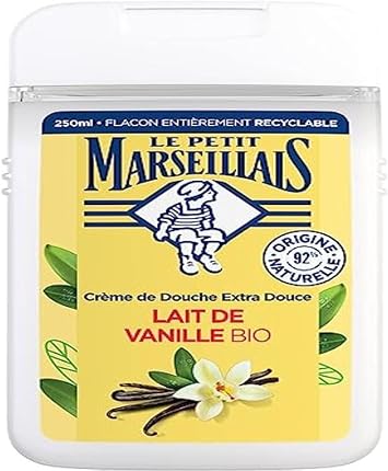 Le Pe Marseillais | Extra Soft Organic Vanilla Milk 250ml Bottle - 92% Natural Ingredients - Fully Recyclable Bottle