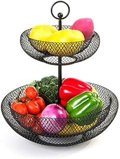 mossFlos 2-Tier Fruit Bowls, Metal Wire Fruit Basket Holder, Decorative Fruits Basket Stand - Easy Installation - Black