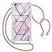 Greneric Funda con Cuerda para iPhone 6S Plus/iPhone 6 Plus, Carcasa Mármol Brillante Ultrafina Rígida PC con Correa Colgante Ajustable Collar Correa de Cuello Cadena Cordón, Oro Rosa