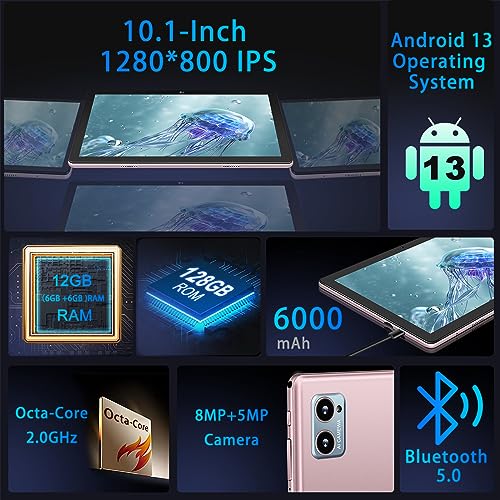 Image of Oangcc 2026 Android Tablet 10 Inch Tablets Octa-Core 12GB RAM 128GB ROM 2TB Expand, 2 in 1 Tablet with Keyboard, Mouse, 5G Wi-Fi Blue /Tooth GPS, GMS Certified, IPS HD Display (Rose Gold)
