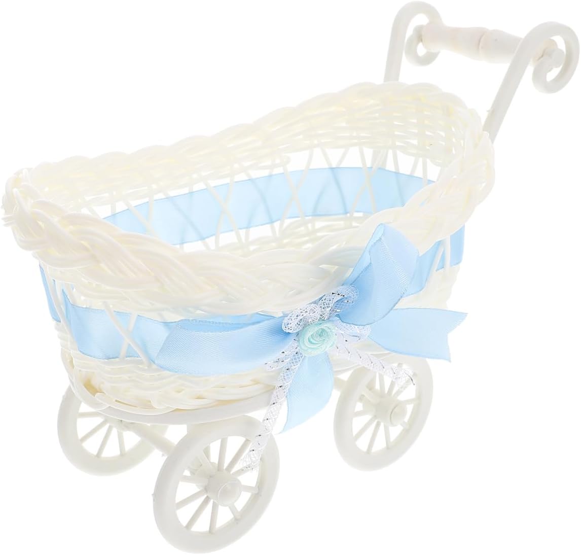 Gadpiparty Woven Storage Basket Mini Rattan Trolley Candy Container Desktop Organizer for Party Decorations Baby Shower Basket 9.5 X 5.5 X 6.7 Inches