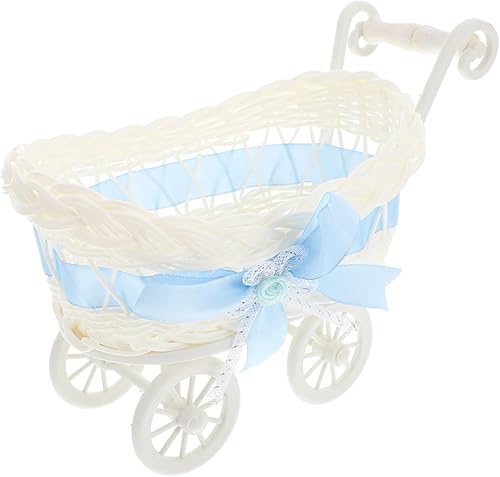 Gadpiparty Cochecito de muñeca de bebé, cesta de almacenamiento tejida de ratán, centro de mesa, cesta de frutas secas, carretilla para niños, para