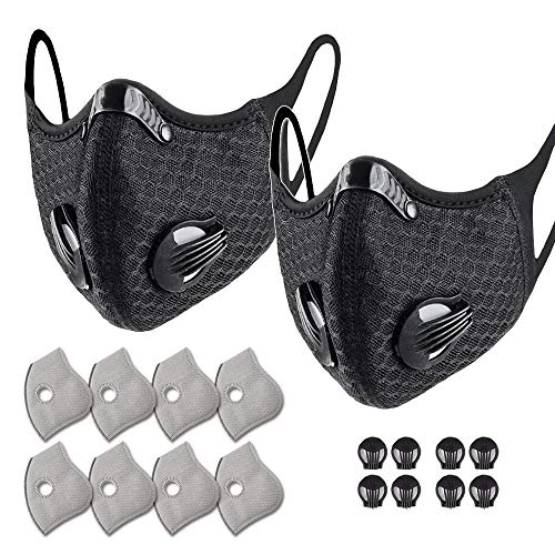 YIZER - Protector facial antipolvo unisex para actividades al aire libre con 8 filtros de carbón activado y 8 válvulas