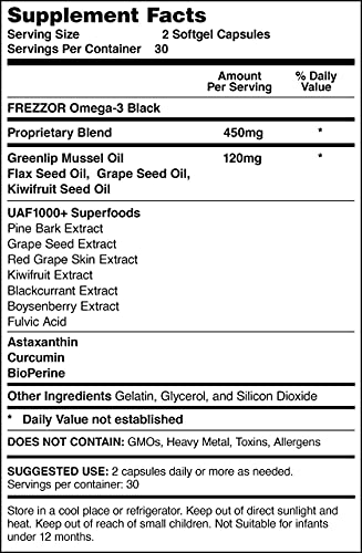 FREZZOR Omega 3 Black for Joint Care & Comfort - New Zealand Green Lipped Mussel Oil Capsules; 53x Higher Potency with UAF1000+ Super Antioxidant, No Fishy Aftertaste, 60 Count (Pack of 3) - Image 3