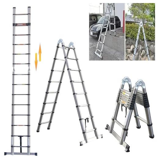 5M Aluminium Telescopic Folding Ladder with Stabilizer Bar, Extends to 5M, 330lb Capacity