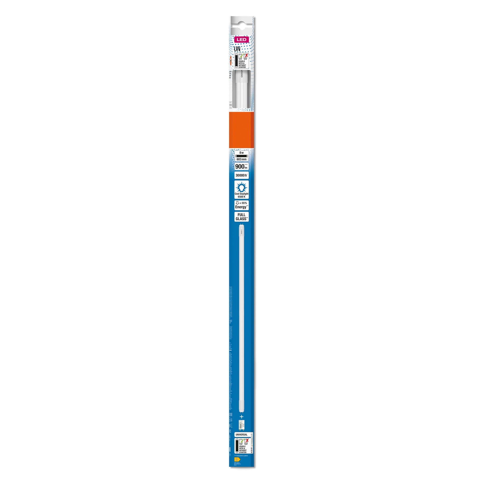 OSRAM Rurka LED T8 18 Un 600 mm, Liniowa Rurka LED, 8W, 900LM, 6500K, Białe Światło Dzienne, Wymiana LED dla Rur Światło T8 z Gniazdami G13, Długa Żywotność