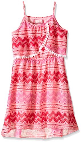 Dream Star Girls' Printed Chiffon Crossover Dress with Hi Hem and Ball Fringe
