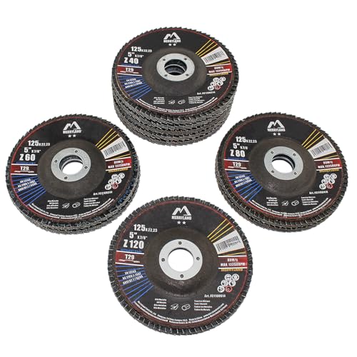 Merryland Flap Disc 125 Metal for Angle Grinder, 125mm 40 60 80 120 Grit Mixed T29 Flap Wheel 10 Pieces, Blue Zirconium Corundum INOX Stainless Steel Iron Universal 5 inch, Craft-Line FC1108014-10