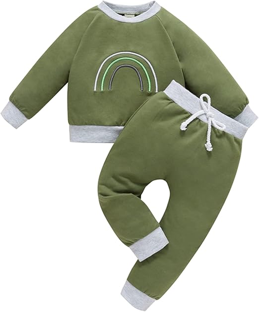 WANGSAURA Baby,Clothing,Baby Boys 0-24m,Outfits & Clothing Sets Toddler Baby Boys Clothing Set 2pcs Rainbow Embroidery Long Sleeve Sweatshirt Trousers Kids Tracksuit Fall Winter Outfits Set