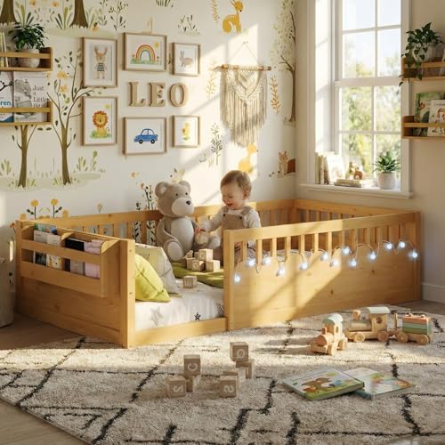 MoproBeti Montessori Floor Bed with High Rails,Twin...