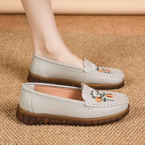 Image of Women's Genuine Leather Platform Loafers Classic Casual Comfort Slip-On Shoes Soft Sole Dress Shoes