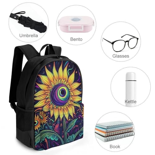 Men Women Polyester Trippy Eyes Flower Sunflower Daypack Bookbag Big Capacity Shoulder Bag With Padded Straps for Climbing Travel Walking Cycling4