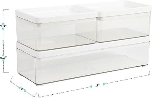 Miniatura 4 de Martha Stewart Grady - Cajas de almacenamiento apilables de plástico transparente con tapas de plástico blanco, juego de 3