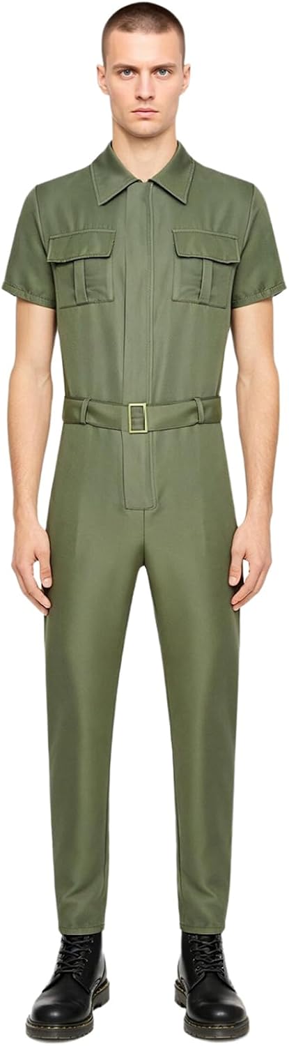 Mens Overalls Short Sleeve Workwear One Piece Clothing | One Piece Outfit,Cargo Jumpsuit,Work Coverall,Workwear Style,Multi-pocket,One-piece Design,Short Sleeve Uniform