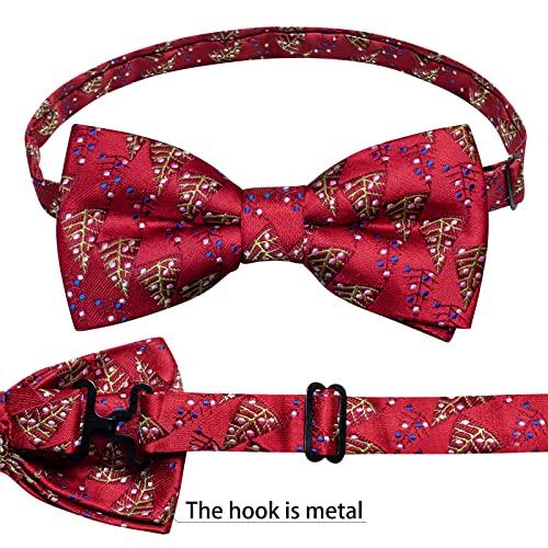 Dibangu Christmas Mens Bow Tie Red Bow Ties Set With Pocket Square Cufflinks Silk Pretied Bow Tie #TOP3