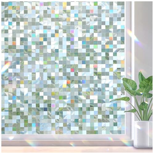 rabbitgoo Stained Glass Window Privacy Film Mosaic Pattern, Frosted Glass Window Film Rainbow...