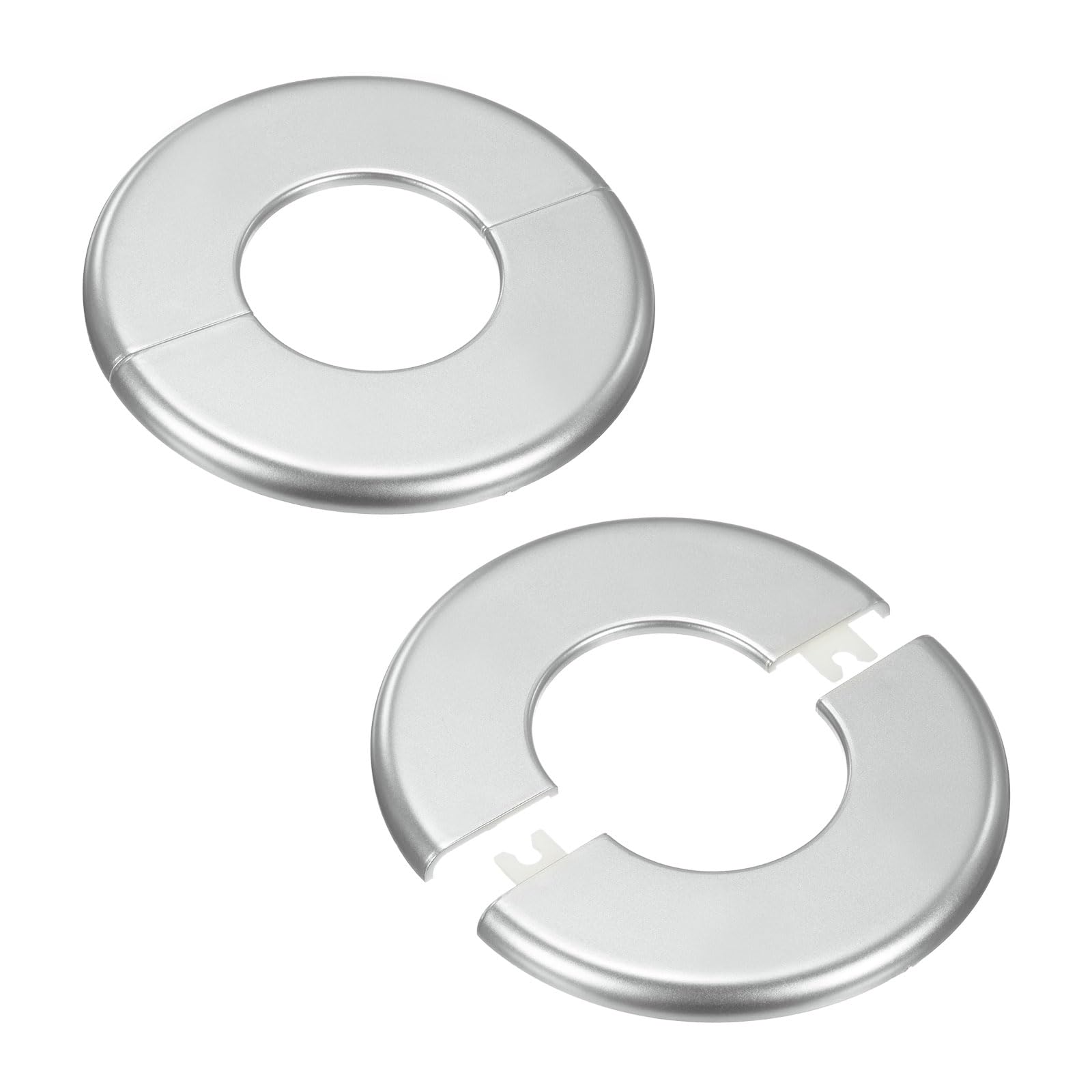 M METERXITY 2-Pack Wall Split Flange, for 2 Inch/50mm OD Pipe ABS Escutcheon Plate Round Self-Adhesive Plumbing Cover Plates for Water Pipe/Faucet [Silver Tone]