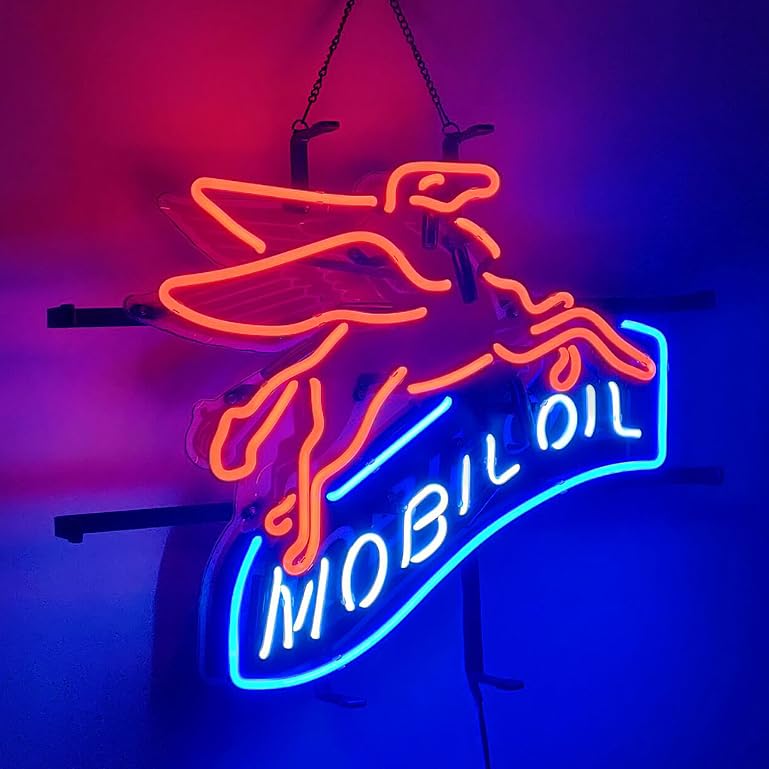 M obil オイル ガソリン ネオンサイン ライト 本物のガラス ネオンバーサイン ホームバー パブ 男性 洞窟 ショップ 店舗
