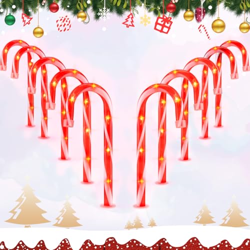 Christmas Candy Cane Pathway Makers Lights, 10 inch Set of 10 Candy Canes Lights Outdoor, Candy Cane Lights Christmas Decorations Outdoor