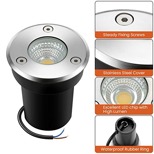Landscape Lighting LED Well Lights with Connectors 6W Ground Lights IP67 Waterproof Warm White 12V-24V Low Voltage for Driveway, Deck, Step, Garden Outdoor Lighting(8Pack with Connectors)