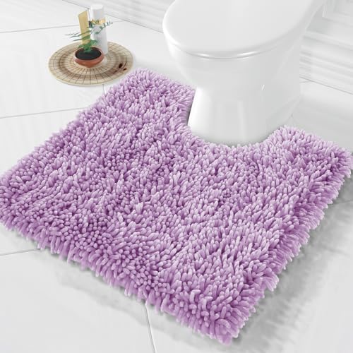 Image of Yimobra Toilet Rugs U Shaped Washable, Extra Thick Soft Absorbent Chenille Contour Bathroom Rugs for Toilet 24x24 Inch, Quick Dry Non Slip Toilet Mat for Bath Floor, Lilac