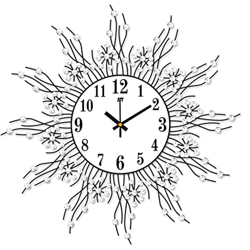 Zlbyb Iron Frame Rhinestone Wall Clock Sun-Shaped Home Decoration Living Room Quartz Mute Wall Clock (Color : Black, Size : 39 * 39Cm) #TOP11