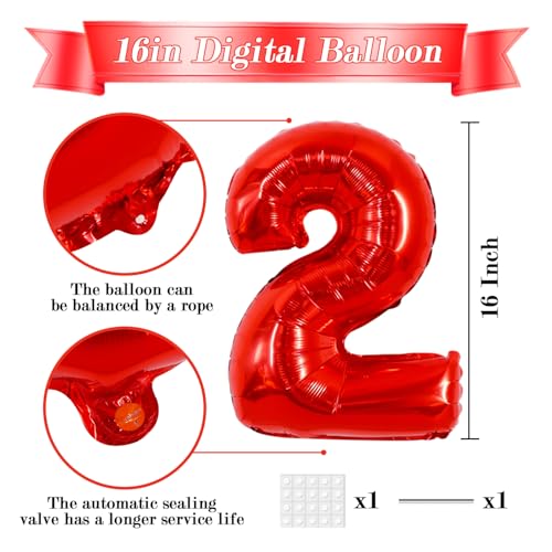 Image of TONIFUL Number Balloon 16 Inch 10 Pcs Fat Red 0-9 Birthday Number Balloons | Small Custom Digital Mylar Foil Ballons for Birthday Halloween Graduation Anniversary 2027 New Year Eve Party Decorations