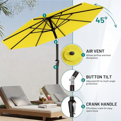 Image of AreShark 9 FT Patio Umbrella for Outdoor, Outdoor Table Umbrella with Push Button Tilt and Crank, Outdoor Patio Umbrellas with 8 Sturdy Ribs for Market, Garden, Pool (Yellow)