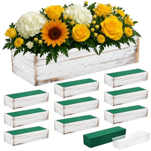 Dandat 10 Set Rectangle Wooden Planter Wood Boxes for Centerpieces