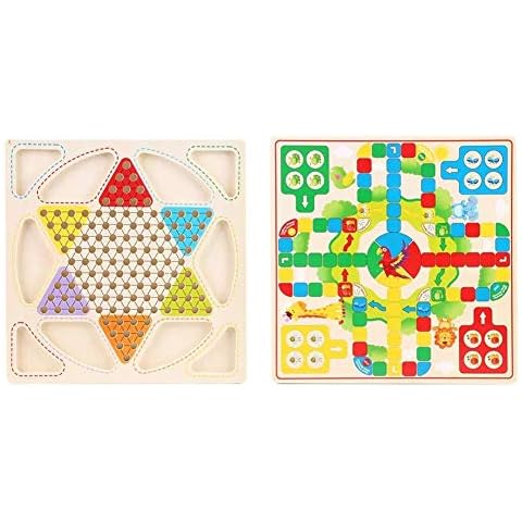 Hztyyier Damas Chinas de Madera, Seguro y no tóxico 2 en 1 Damas Chinas Coloridas de Madera y Juego de Mesa de Vuelo Occidental con Tablero de Juego Duradero Cover