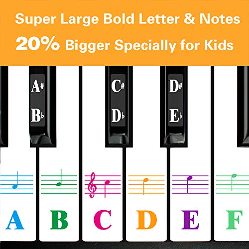 image for Frkell Piano Stickers for 88/61/54/49/37 Key. Colorful Large Bold Lett