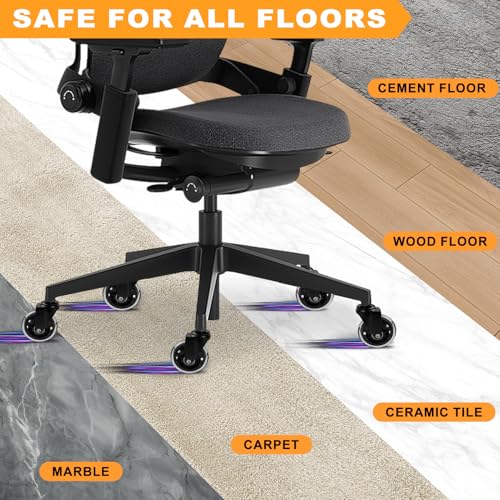 Image of Office Chair Wheels for Casters Replacement - 3 inch Rubber Wheels for Computer Gaming Desk Caster Smooth & Safe Rolling for All Floors Including Hardwood and Carpet - Set of 5 - Modern