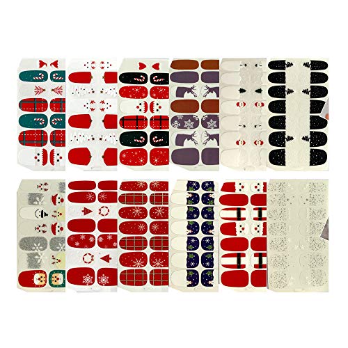 NAIL ANGEL 12pcs Nail Art Full-Cover Sticker Nail Art Wrap Christmas Series Full Cover Sticker Nail Strips for Women 3001