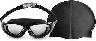 TRAIS-Swimming Goggles and Silicone Swim Cap Combo Set | Anti-Fog UV Protection Swim Goggles for Men Women Kids | Professi... Price In India