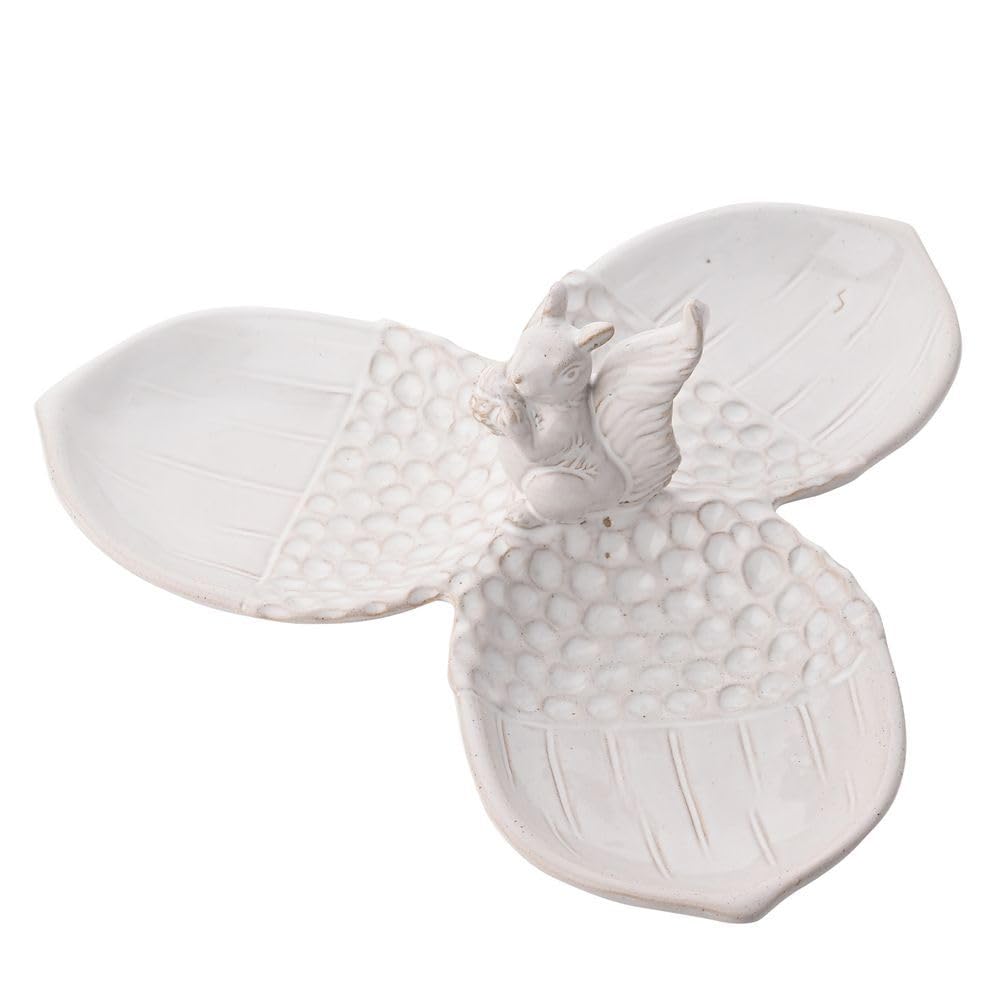 Widdop and CoCountry Living - White Glazed Ceramic Squirrel & Acorn Three (3) Tray Serving Platter Plate. Home Decor Gifting for Hosting, Dinner & Parties for Animal & Nature Lovers - 23cm x 23cm.