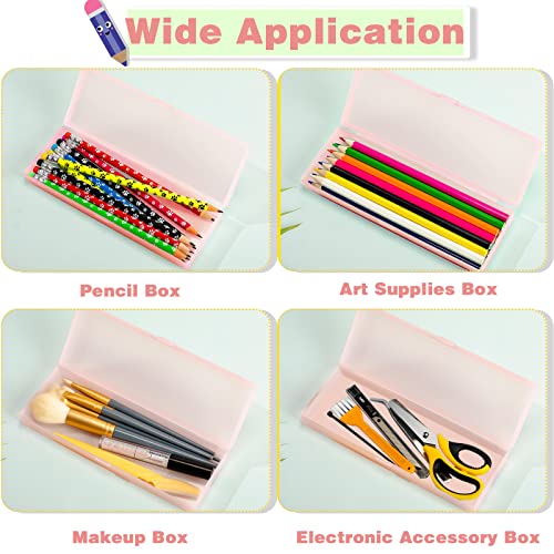 Image of Fainne 24 Plastic Pencil Case Bulk Hard Pencil Boxes with Snap Lid Crayon Maker Pen Organizer Stackable Craft Storage Boxes for School Supplies(Single Layer,Pink,7.09 x 2.36 x 0.98 Inch)