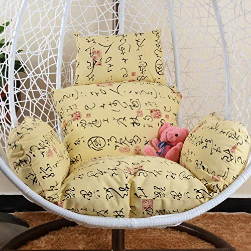 QJIAXING Swing Cushion without Stand Text Printing Thickening Removable and Washable Hanging Egg Hammock Bird's Nest Basket Chair Cushions (Only Cushion),Yellow