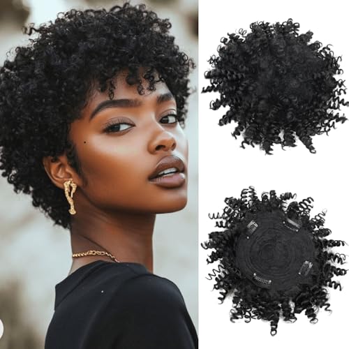 VAVANGA Short Afro Kinky Curly Hair Topper for Women - 6inch Braided Dreadlock Toupee with 4 Clips, 360° 3D Large Cover Synthetic Hairpiece for Black Women with Thinning Hair