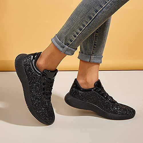 Image of BELOS Women's Glitter Shoes Sparkly Lightweight Metallic Sequins Tennis Shoes Casual Retro Braided Walking Shoes